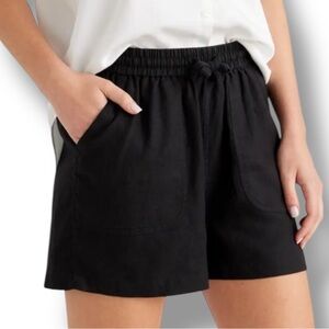 Matty M Black Linen Blend High Waisted Drawstring Shorts Size M